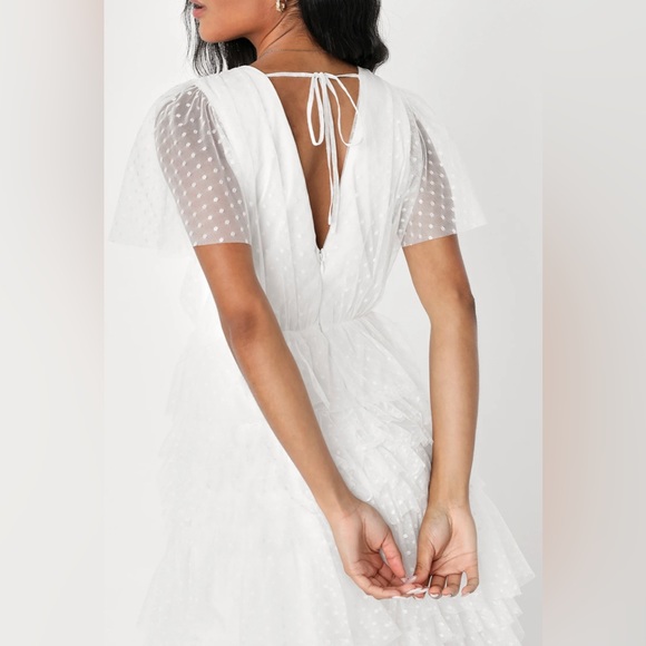 Lulu’s Fanciful Feelings White Swiss Dot Flutter Sleeve Midi Dress | Size Small - Picture 2 of 3